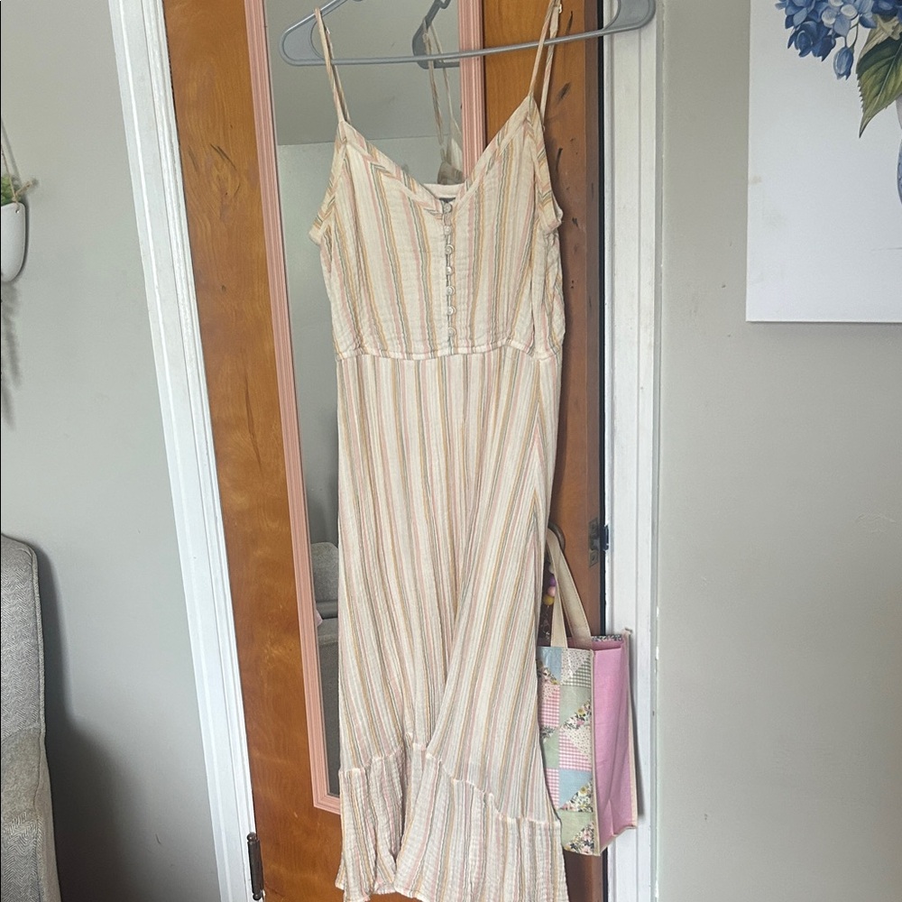 aerie Cream Striped Midi Dress